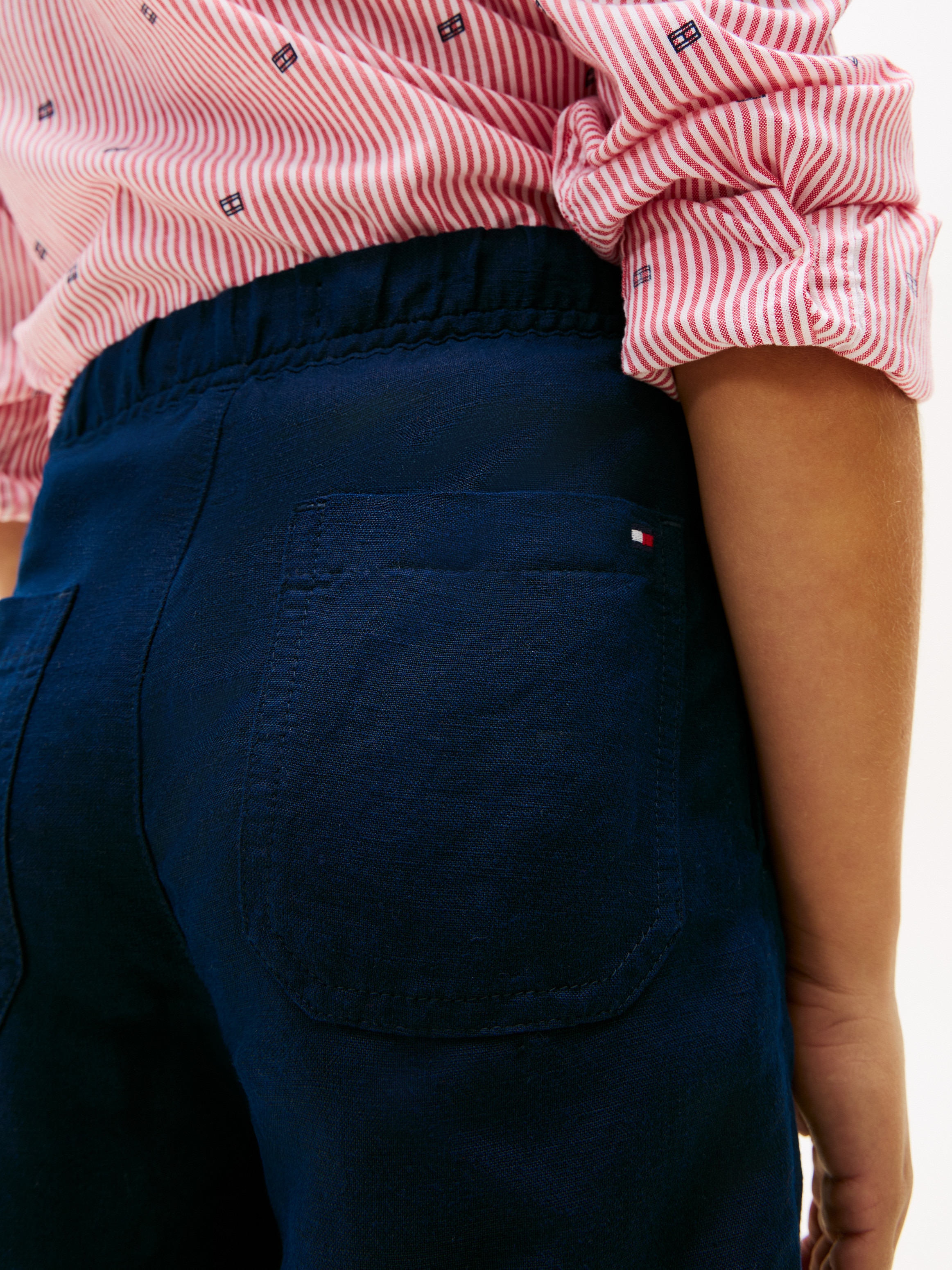 Bermudas de Linho com Cordão Ajustável Azul-3