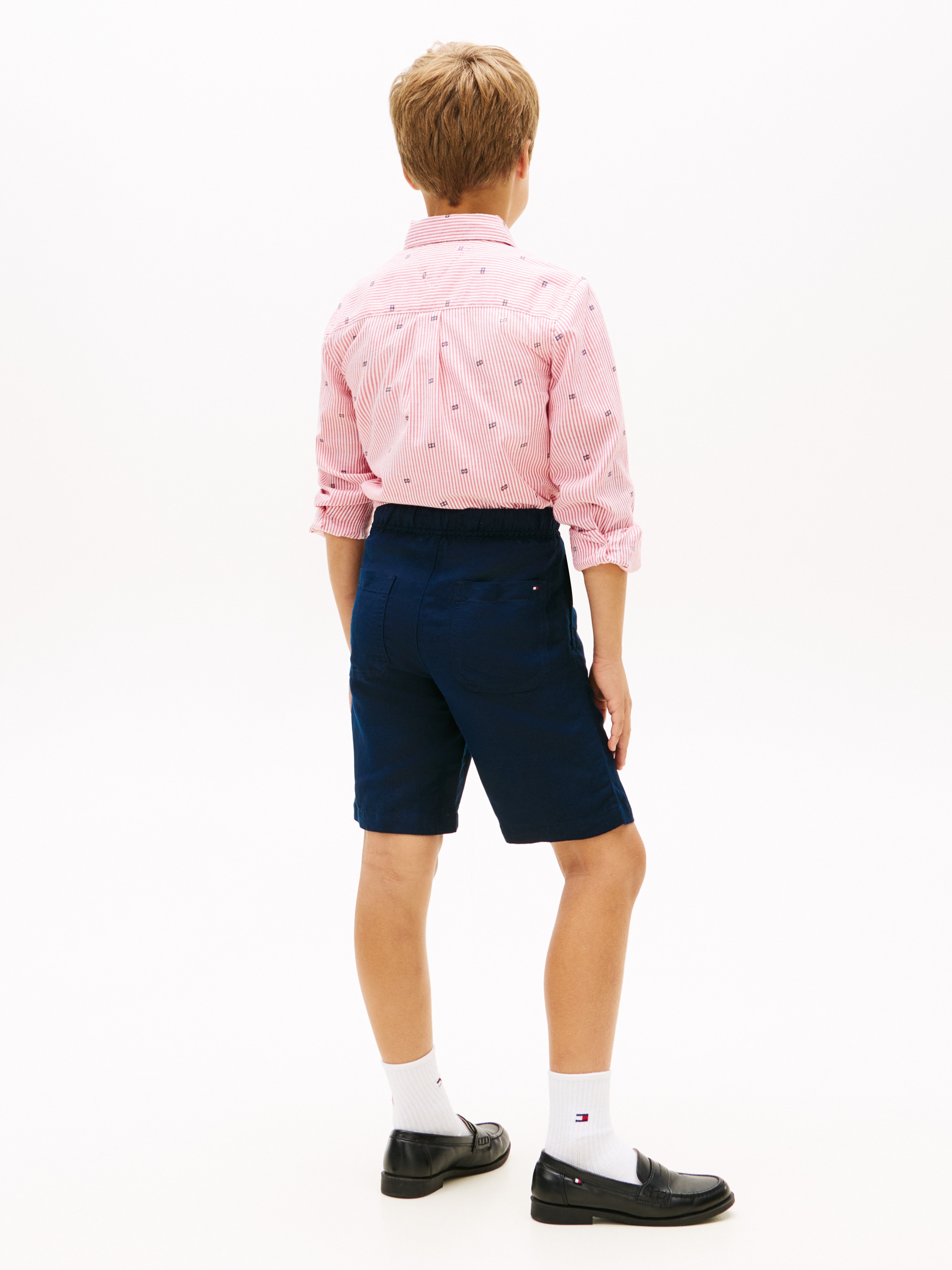 Bermudas de Linho com Cordão Ajustável Azul-4