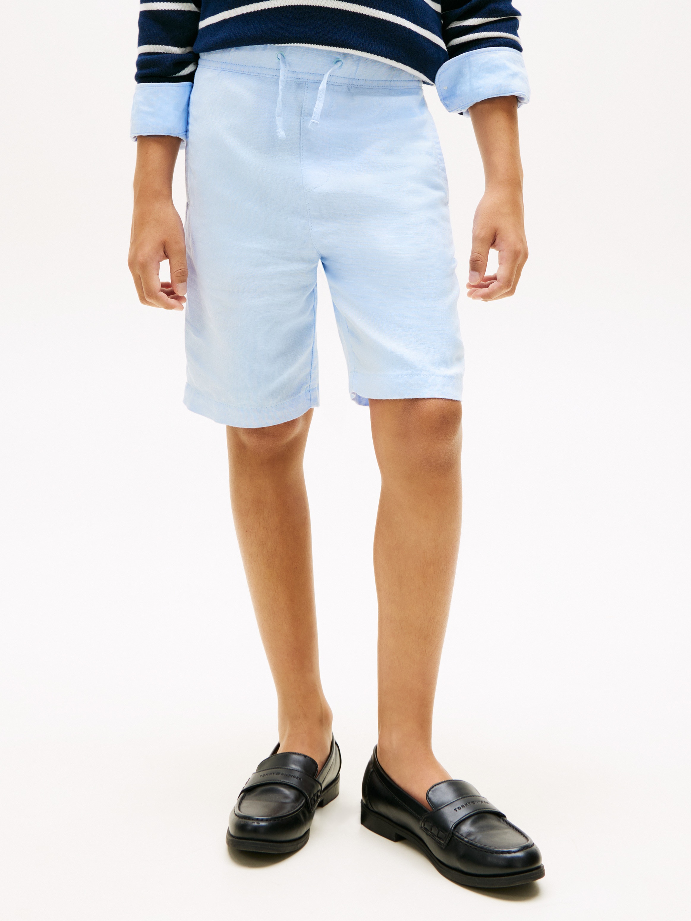 Bermudas de Linho com Cordão Ajustável Azul-2