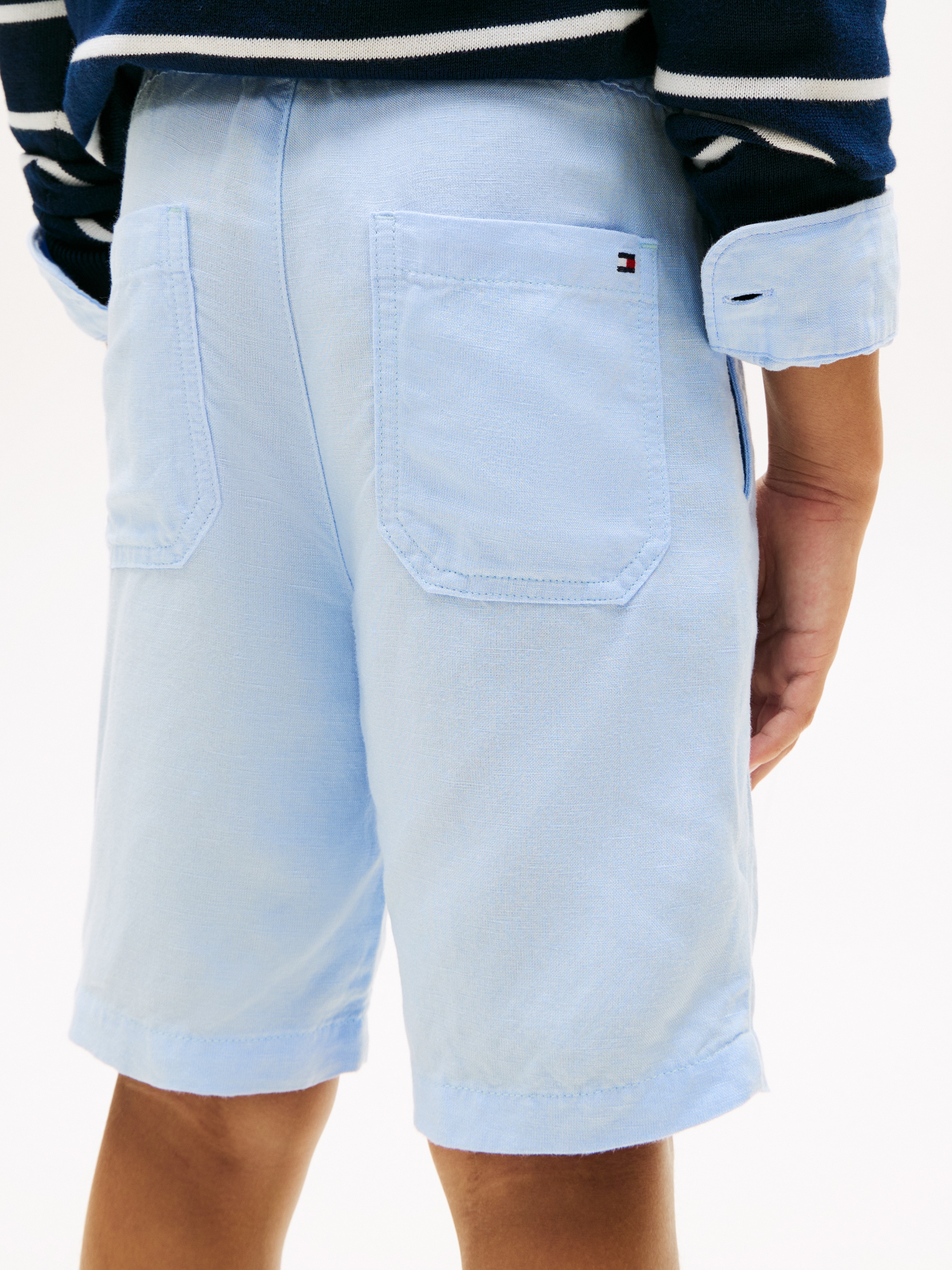 Bermudas de Linho com Cordão Ajustável Azul-3