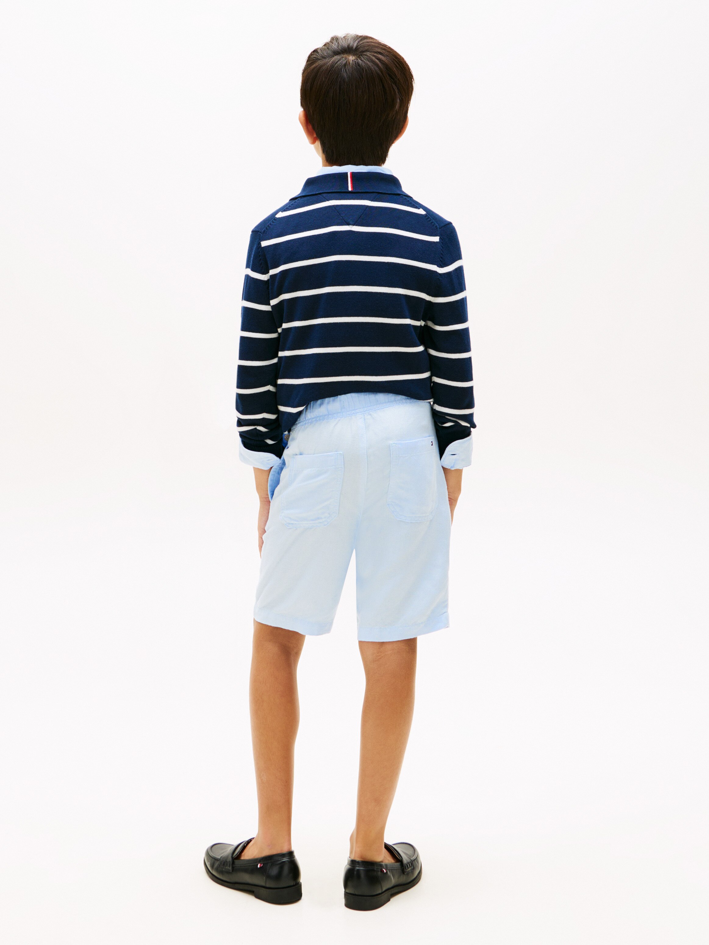 Bermudas de Linho com Cordão Ajustável Azul-4