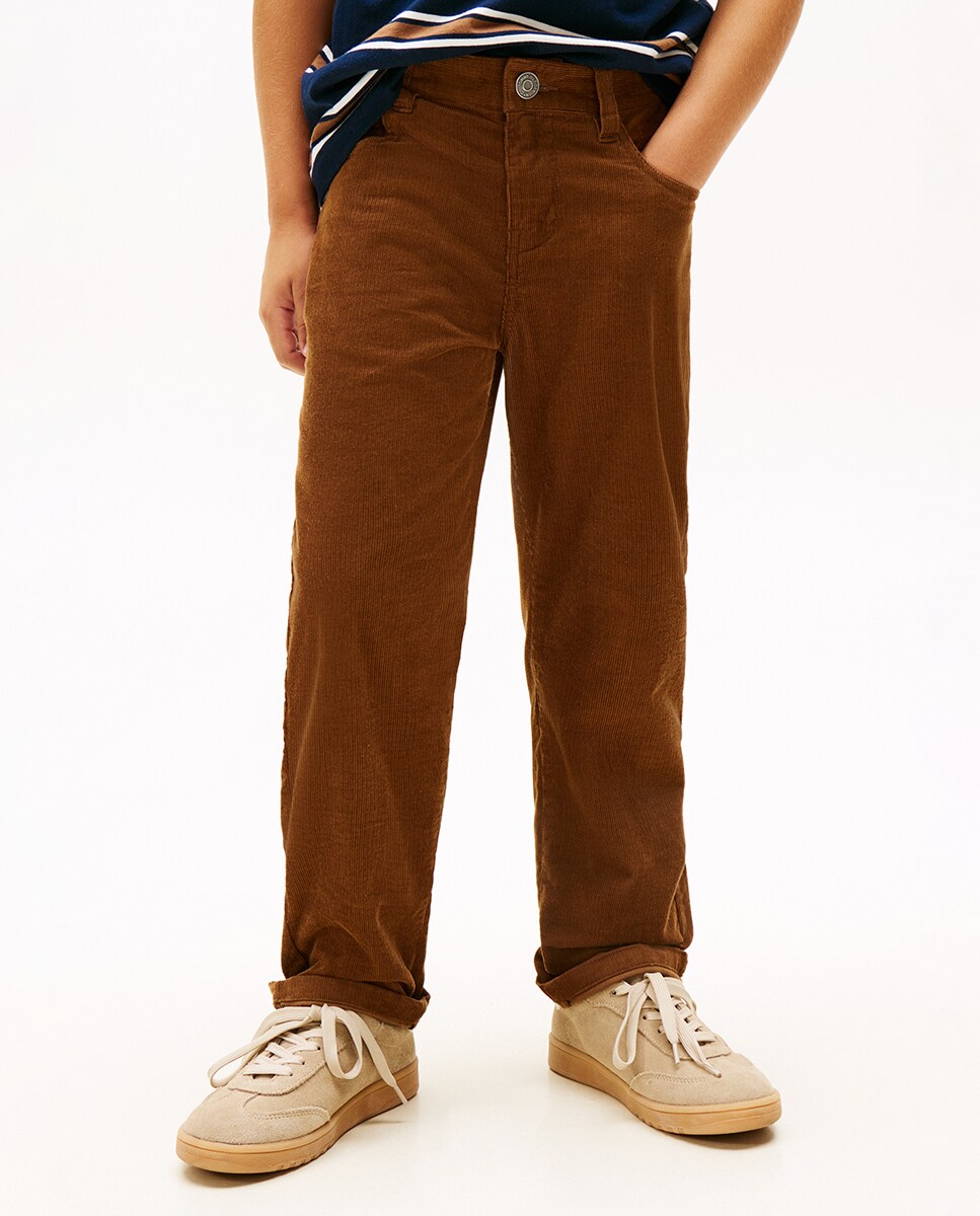 Calças de Bombazina Castanho-2