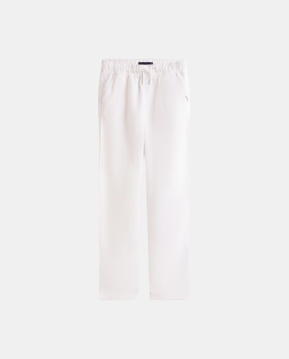 Calças em Mistura de Linho e Viscose Branco-5