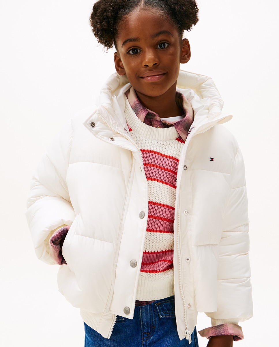 Sobretudo Acolchoado com Capuz Branco-1