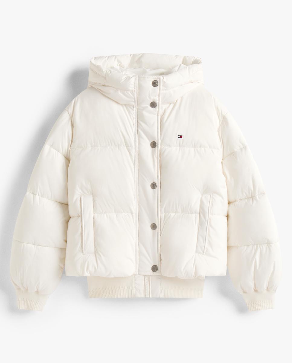 Sobretudo Acolchoado com Capuz Branco-5