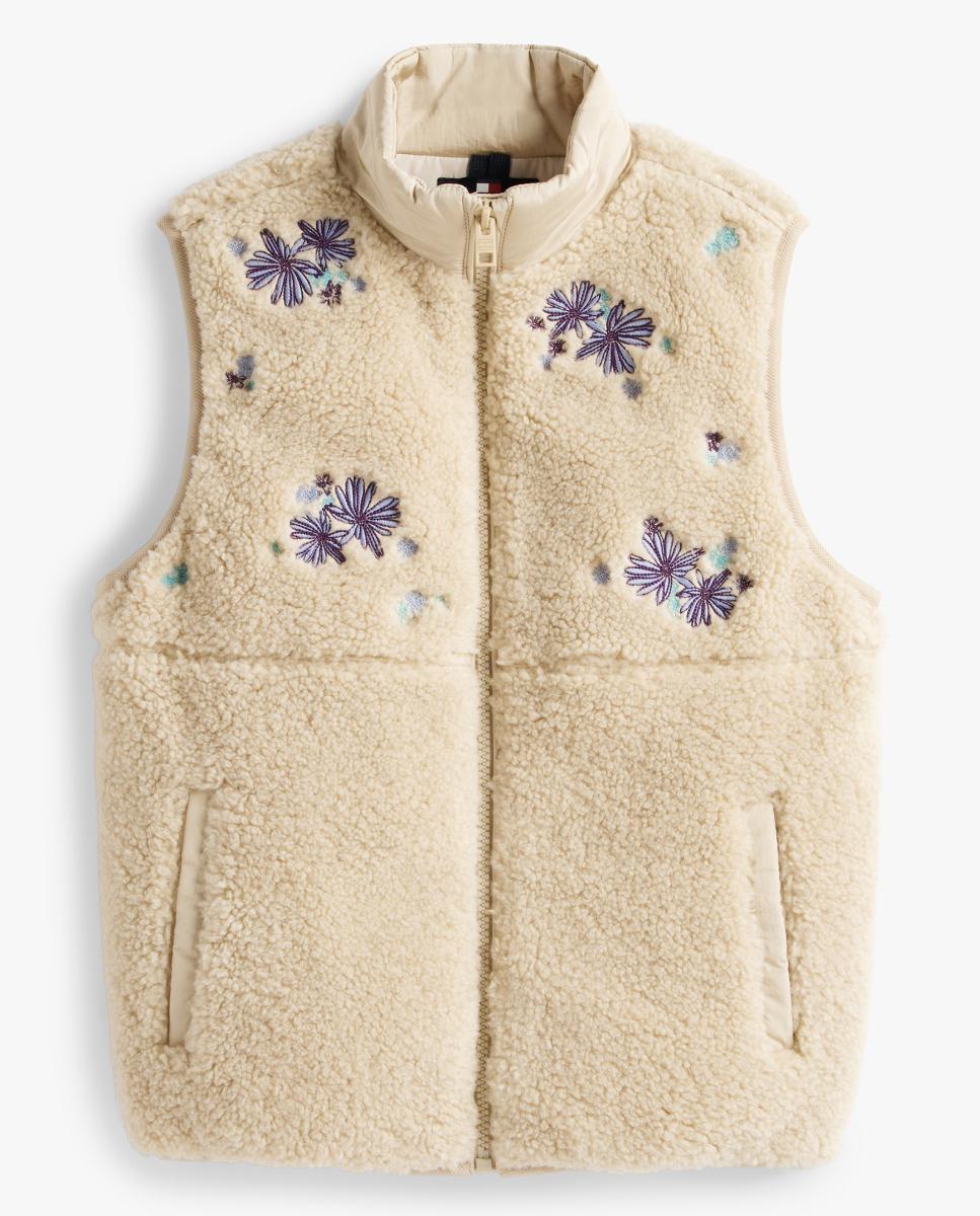 Colete de Pelo de Borrego com Bordado Floral Tommy Hilfiger Castanho-6