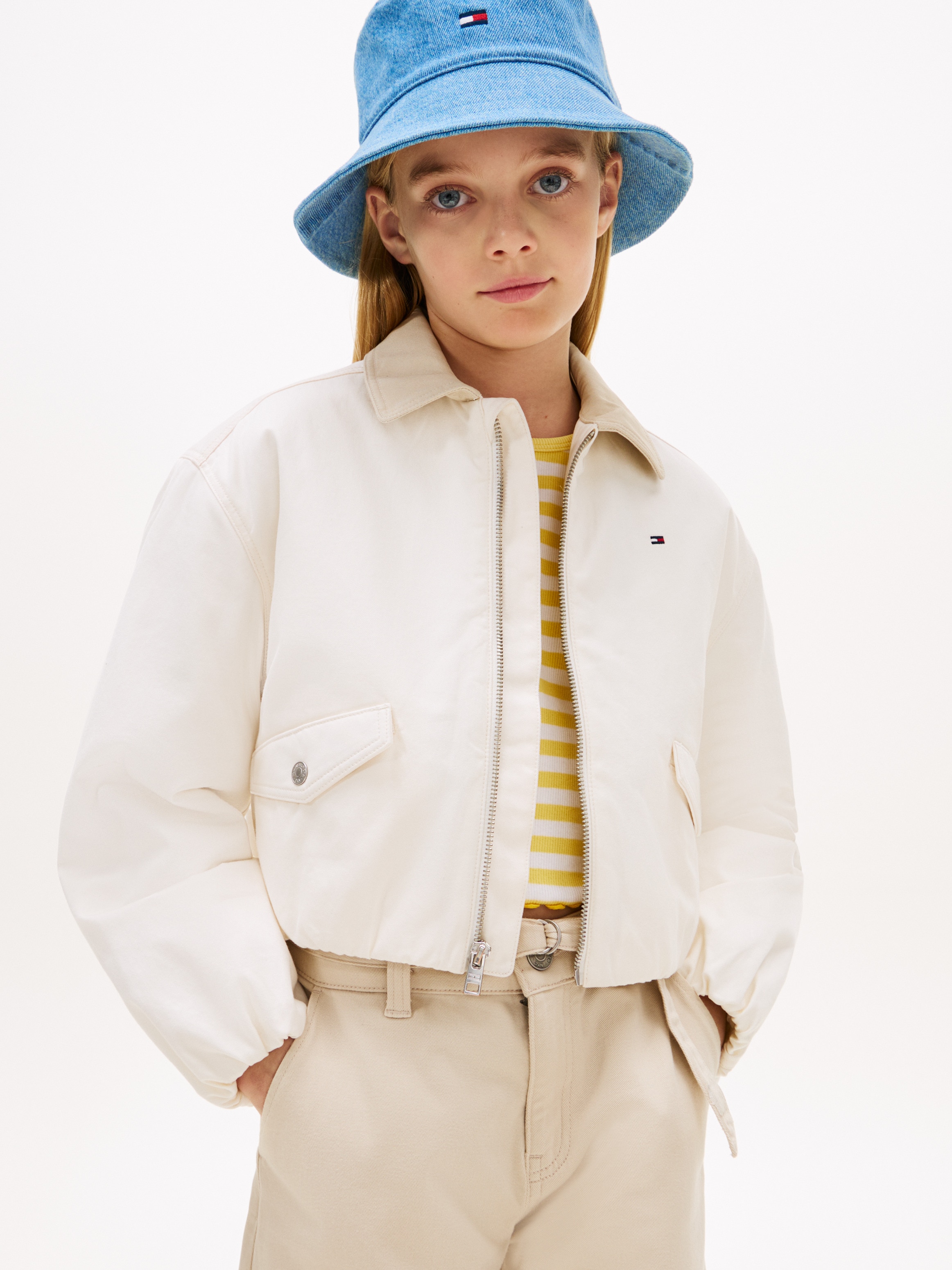 Blusão Bomber com Logótipo Traseiro em Relevo Creme-1