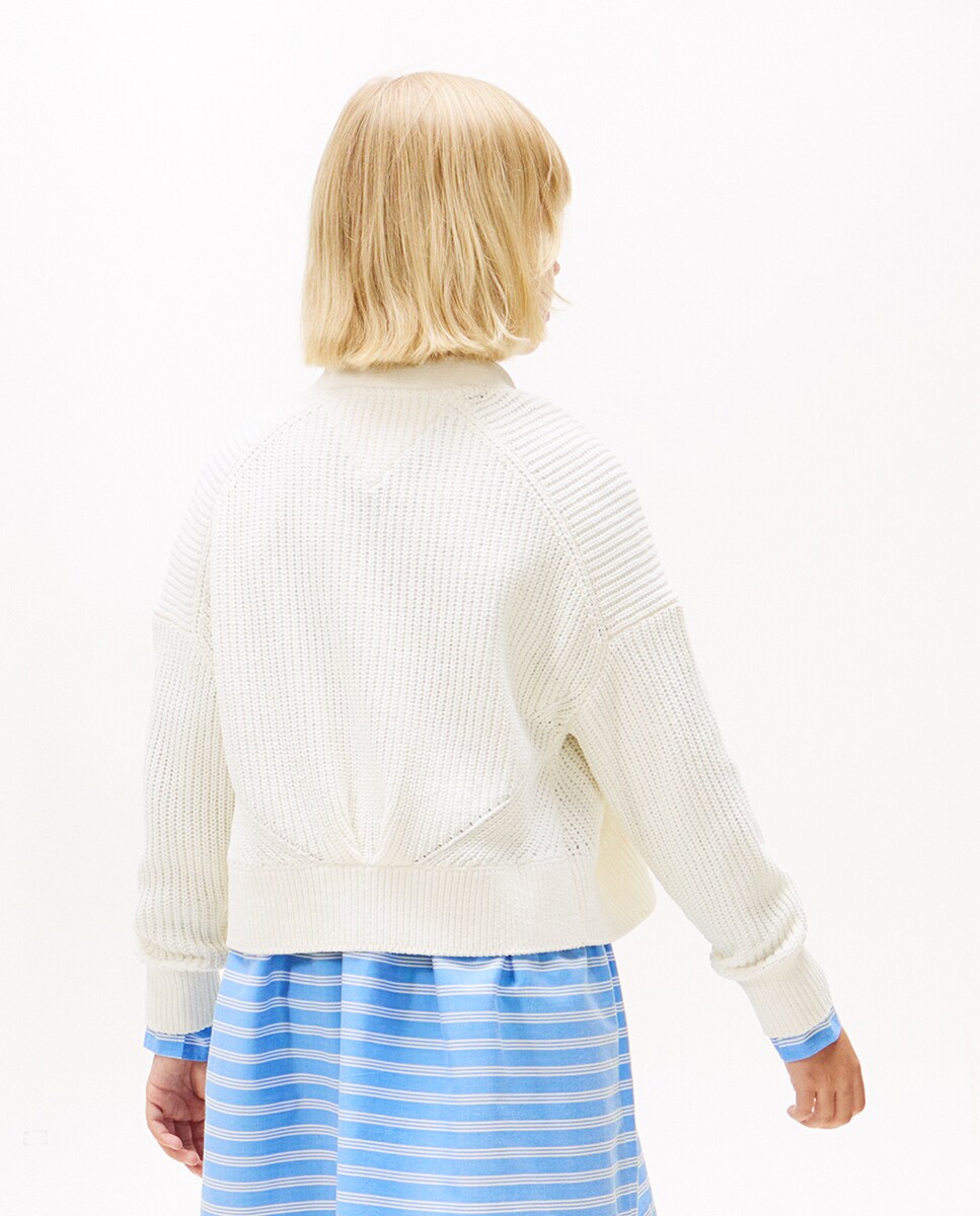 Cardigan de Chenille com Decote em Bico Branco-2