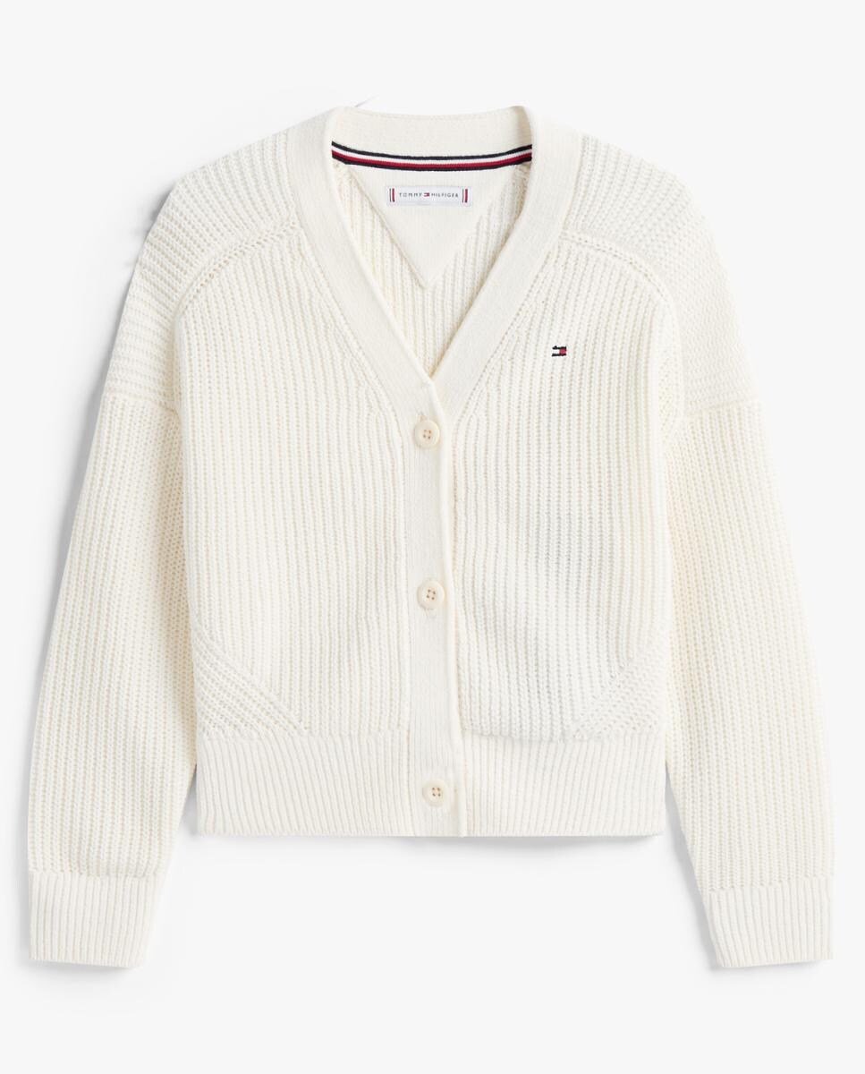 Cardigan de Chenille com Decote em Bico Branco-5