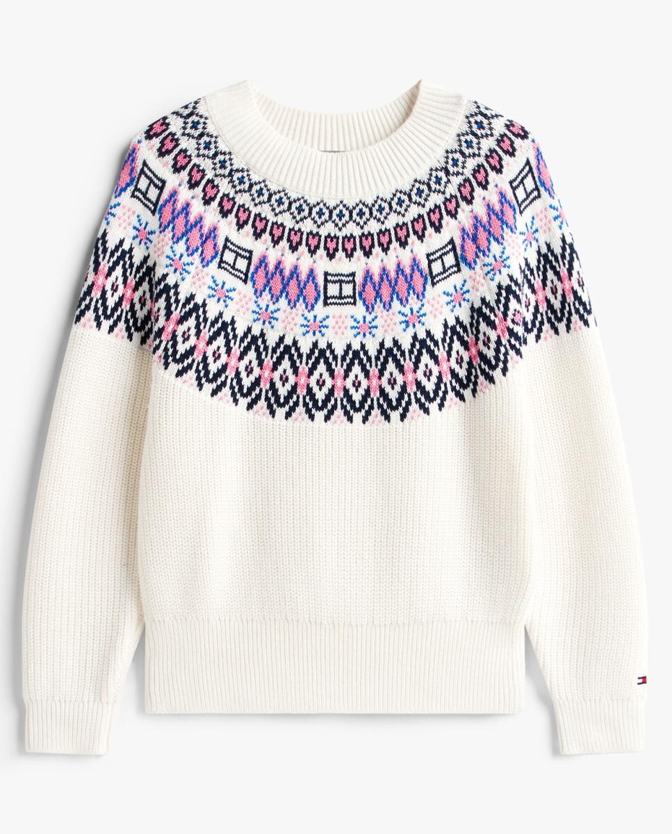 Imagem 0 de Camisola de Malha com Decote Redondo e Estampado de Rebordos Decorativos