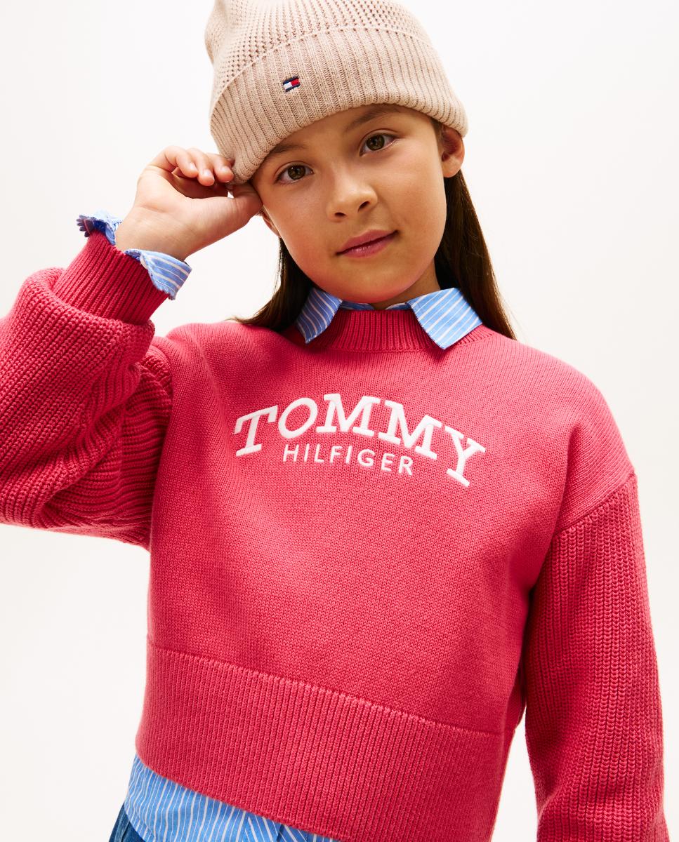 Camisola de Malha com Logótipo Bordado Tommy Hilfiger Rosa-3