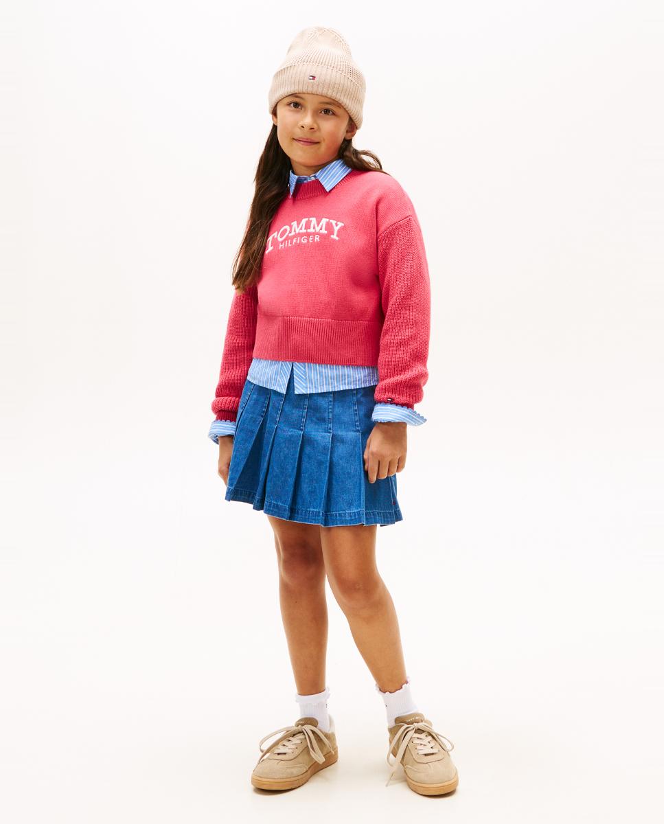 Camisola de Malha com Logótipo Bordado Tommy Hilfiger Rosa-4