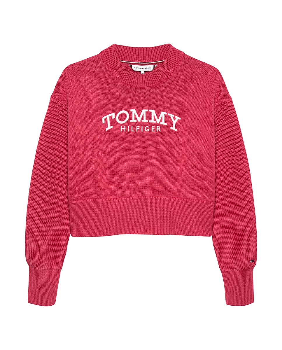 Camisola de Malha com Logótipo Bordado Tommy Hilfiger Rosa-5
