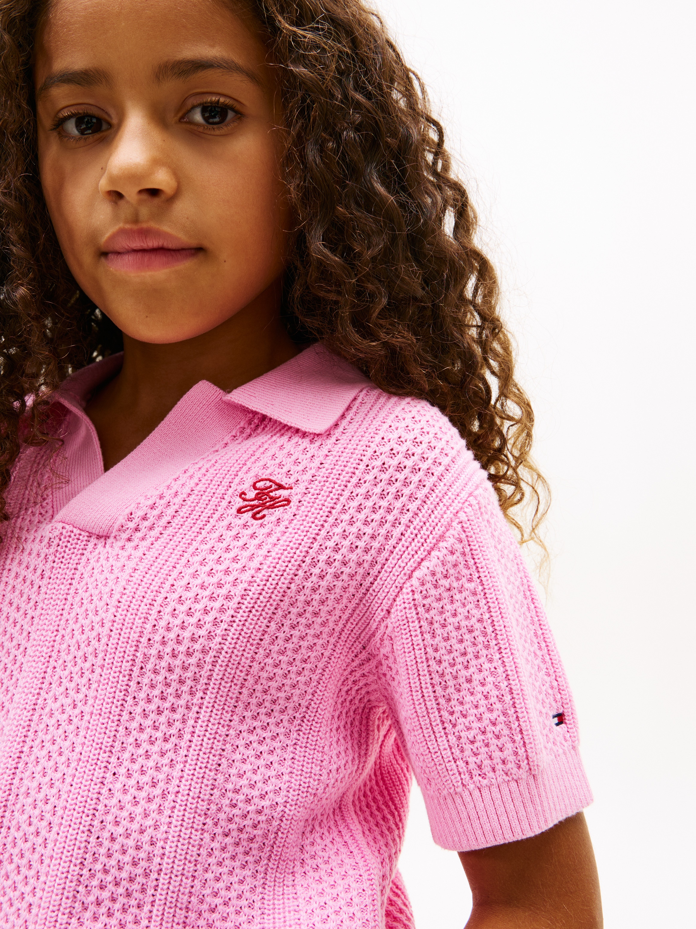 Camisola de Malha Tipo Polo de Crochet Tommy Hilfiger Rosa-3