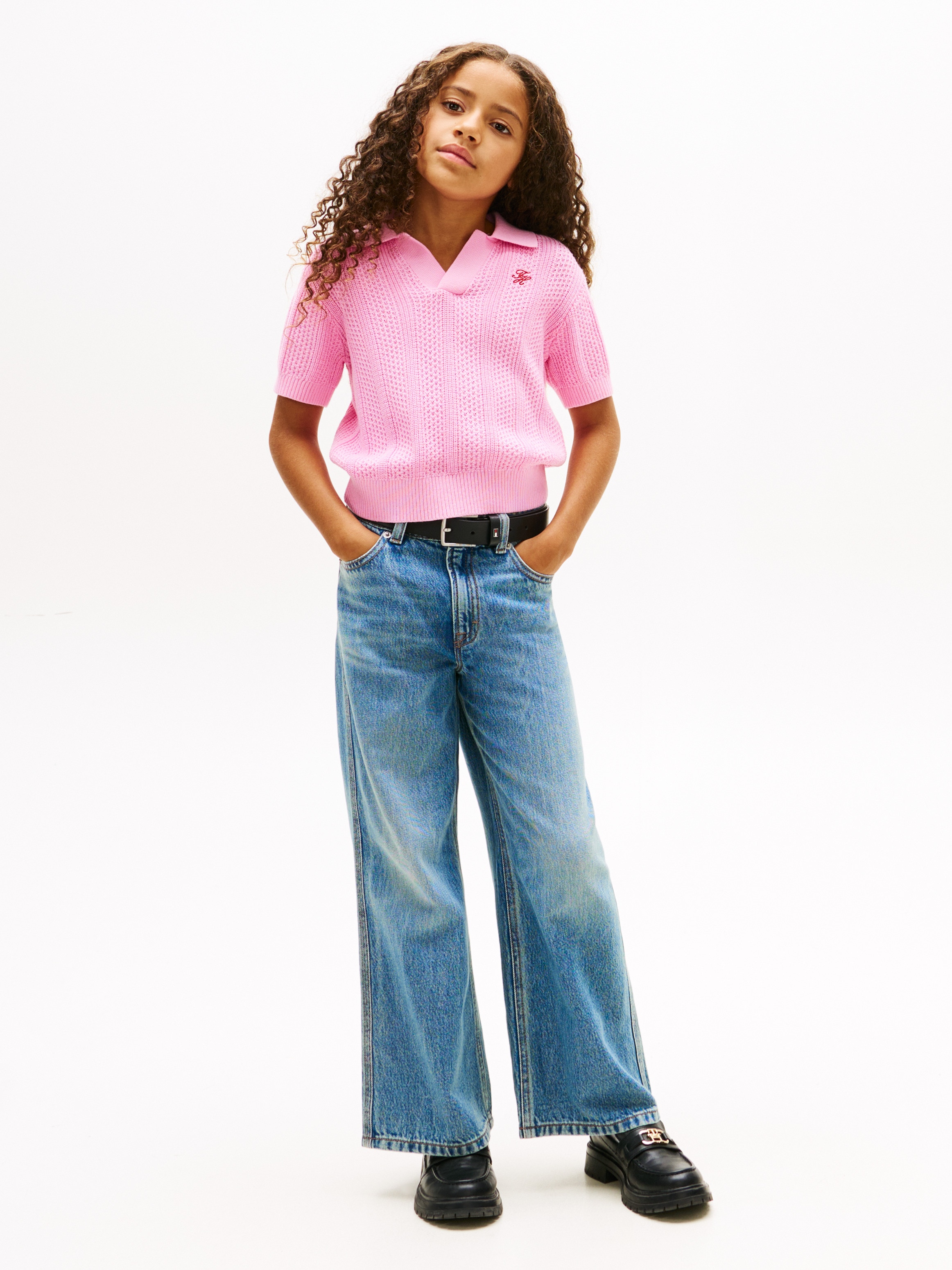 Camisola de Malha Tipo Polo de Crochet Tommy Hilfiger Rosa-4