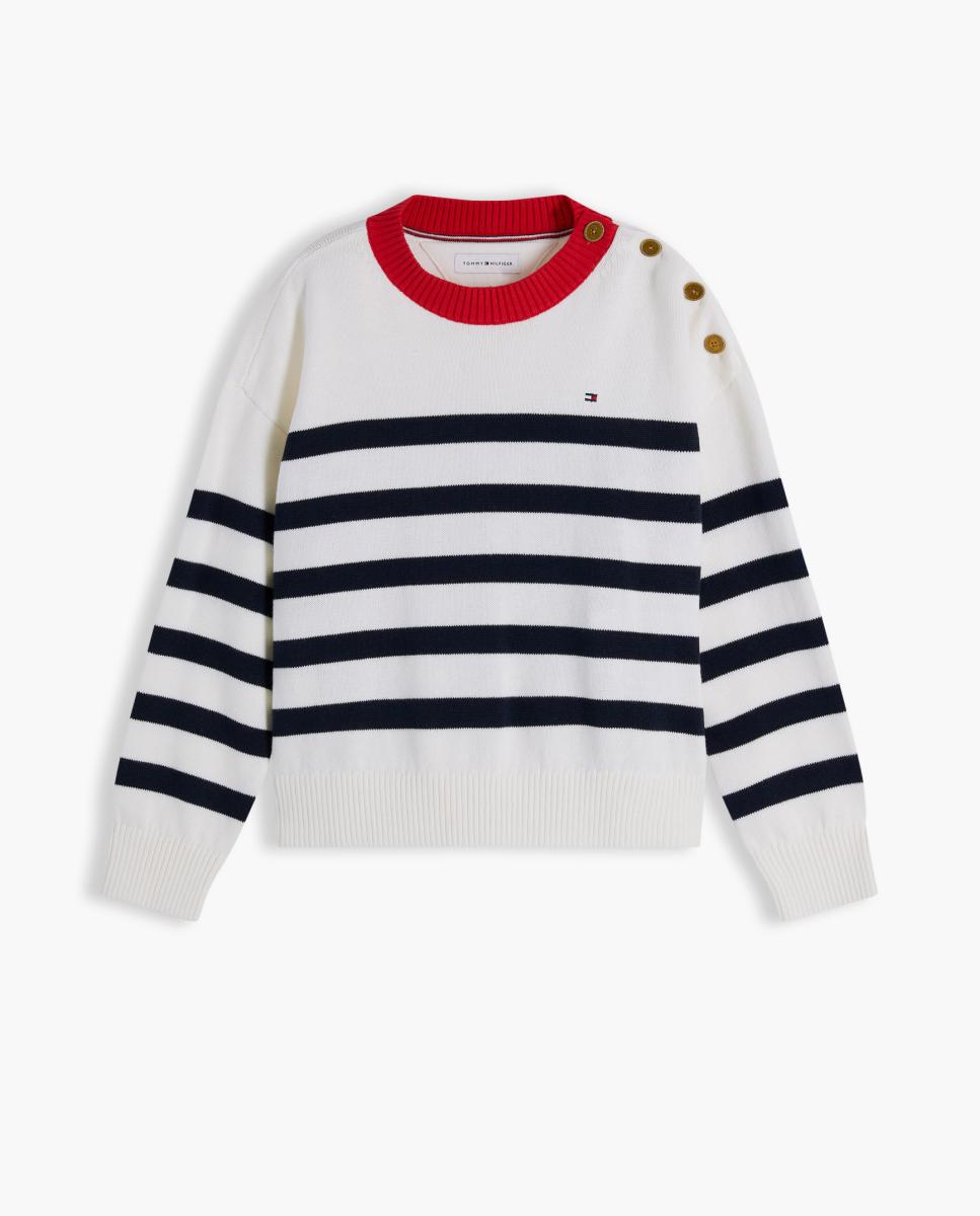 Camisola de Malha às Riscas com Botões no Ombro Cru-5