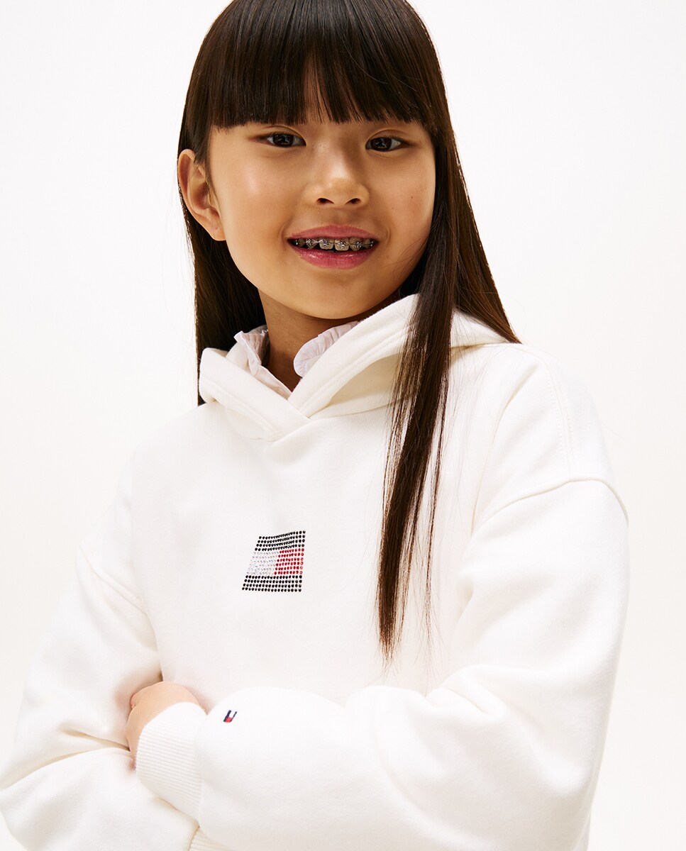 Sweatshirt com Capuz e Logótipo de Pedraria à Frente Branco-3