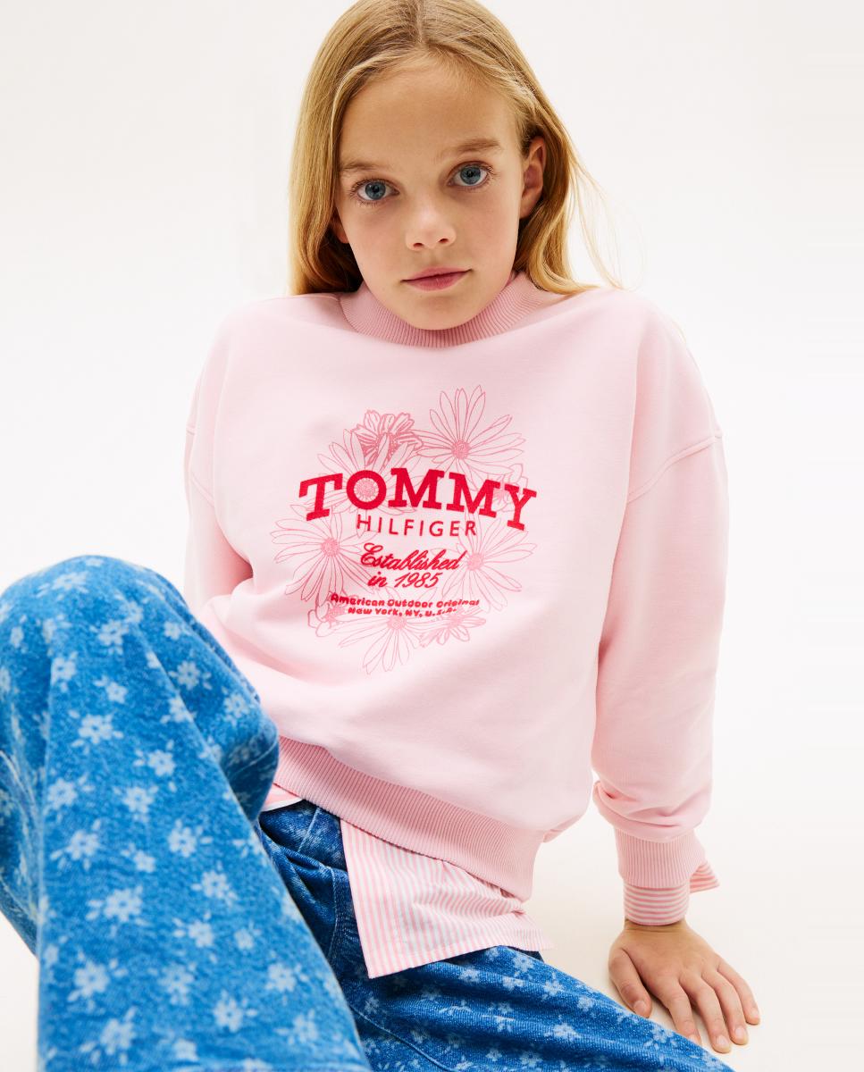 Sweatshirt com Logótipo Floral Tommy Hilfiger Rosa-3