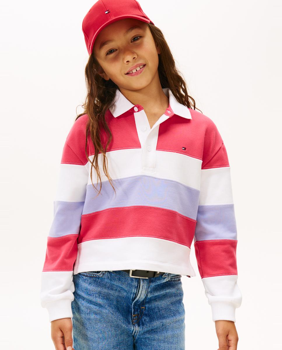 Polo Tipo Sweatshirt às Riscas Tommy Hilfiger Rosa-1