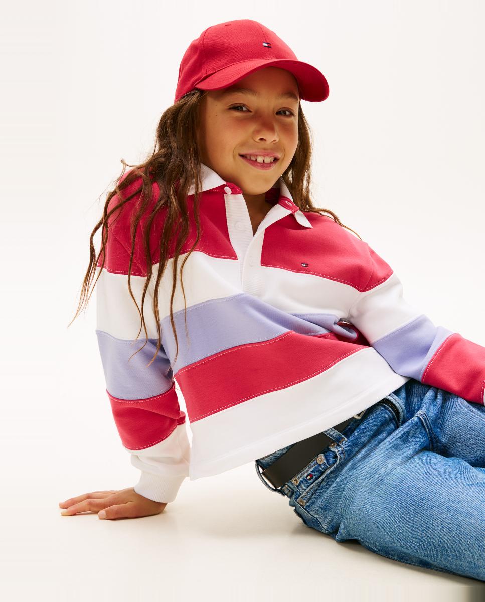 Polo Tipo Sweatshirt às Riscas Tommy Hilfiger Rosa-3
