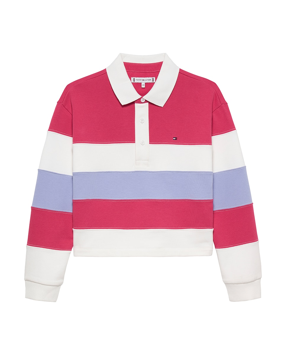 Polo Tipo Sweatshirt às Riscas Tommy Hilfiger Rosa-5