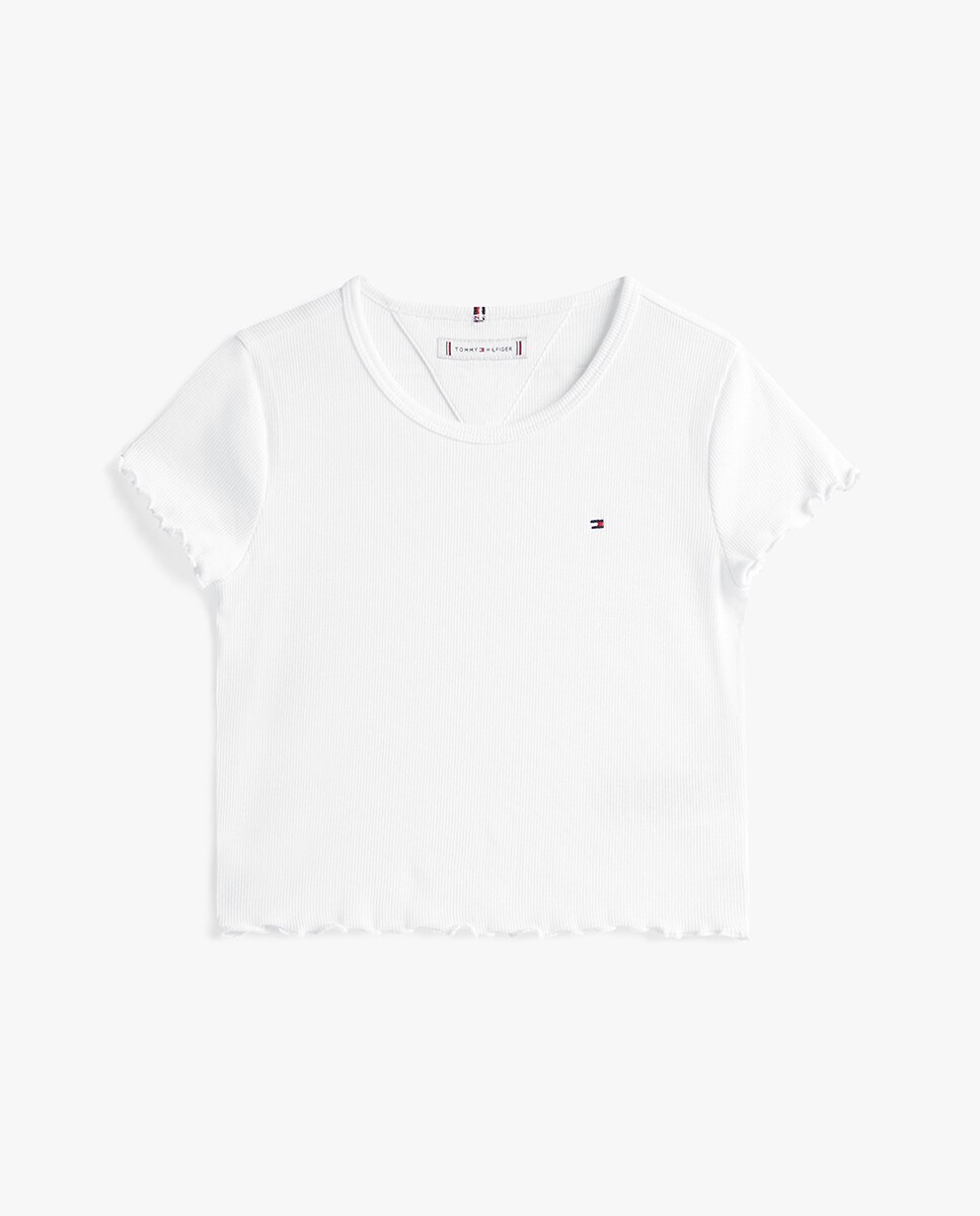 T-shirt Lisa de Manga Curta com Detalhe de Folhos Branco-6