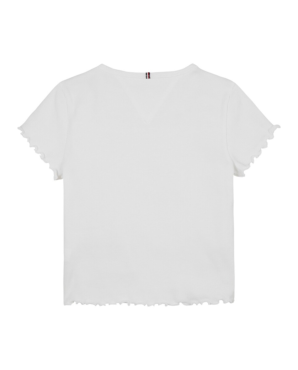 T-shirt Lisa de Manga Curta com Detalhe de Folhos Branco-7