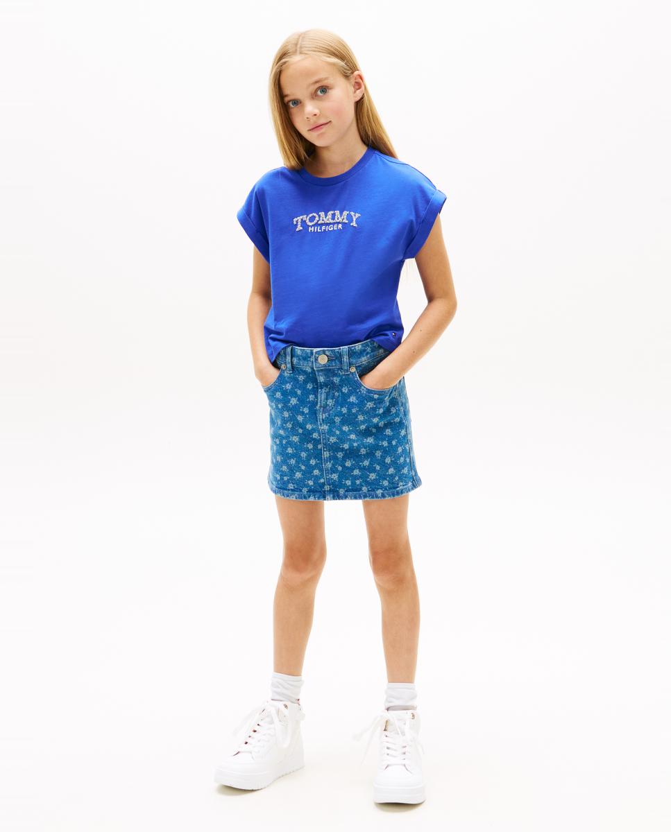 T-shirt Cropped com Logótipo Floral Tommy Hilfiger Azul-5