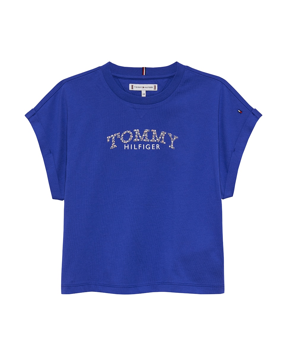 T-shirt Cropped com Logótipo Floral Tommy Hilfiger Azul-6