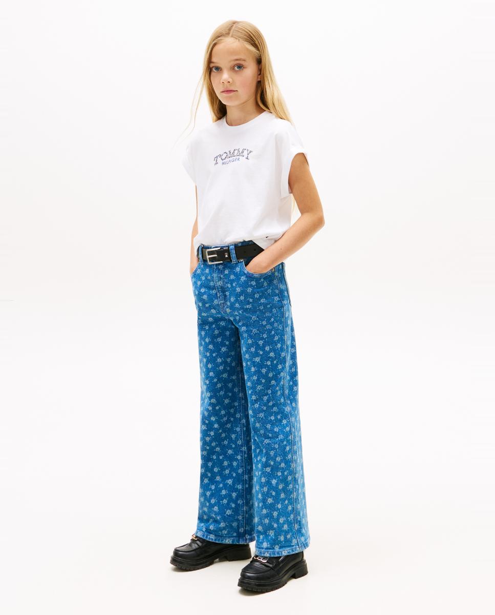 T-shirt Cropped com Logótipo Floral Tommy Hilfiger Branco-4