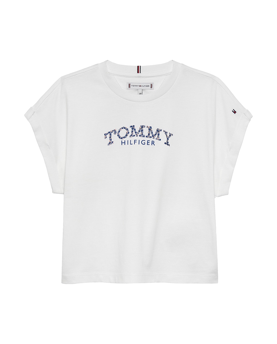 T-shirt Cropped com Logótipo Floral Tommy Hilfiger Branco-5