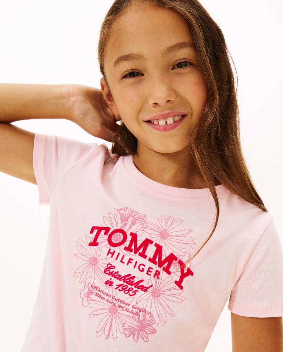 T-shirt com Logótipo Floral Rosa-3