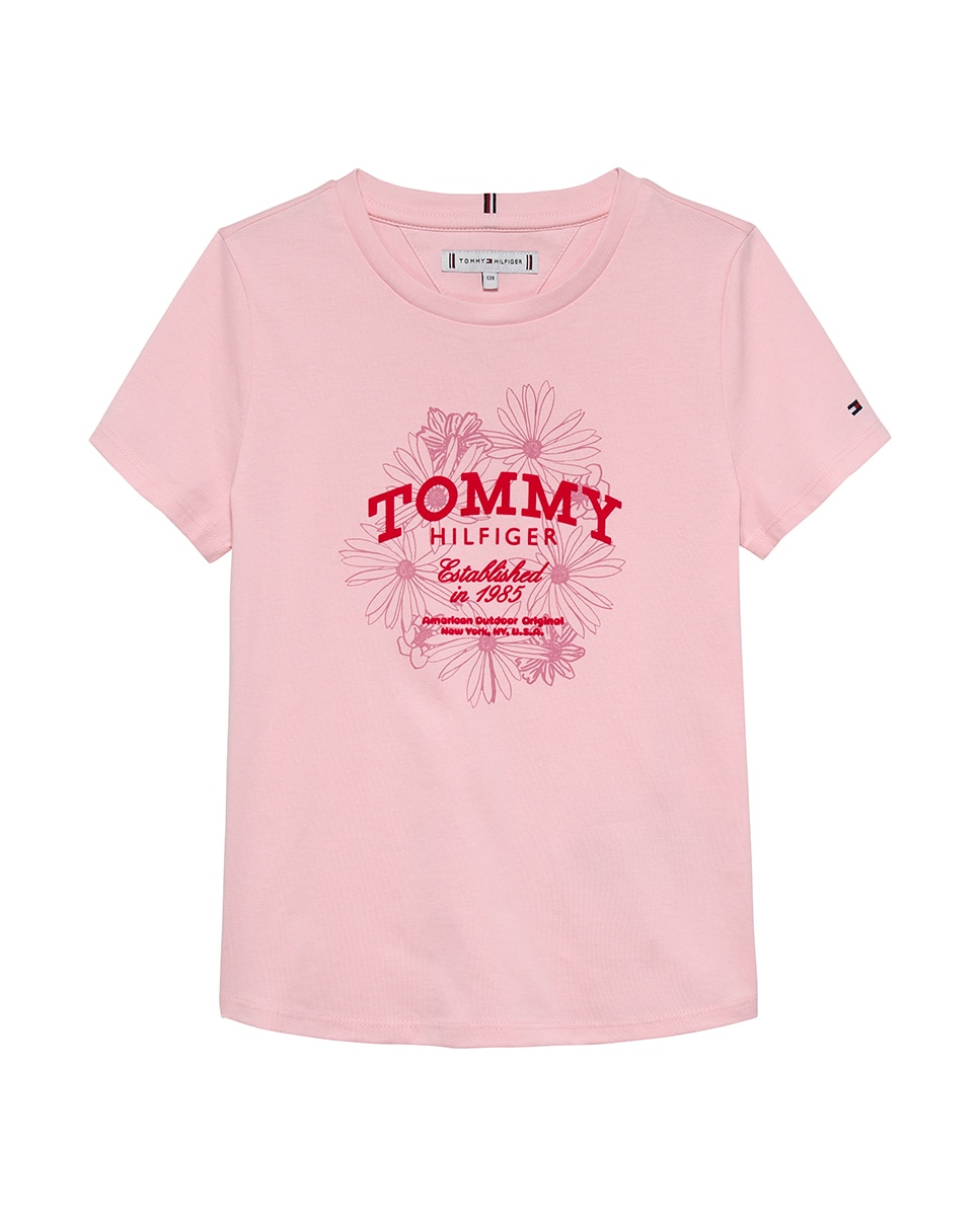 T-shirt com Logótipo Floral Tommy Hilfiger Rosa-5