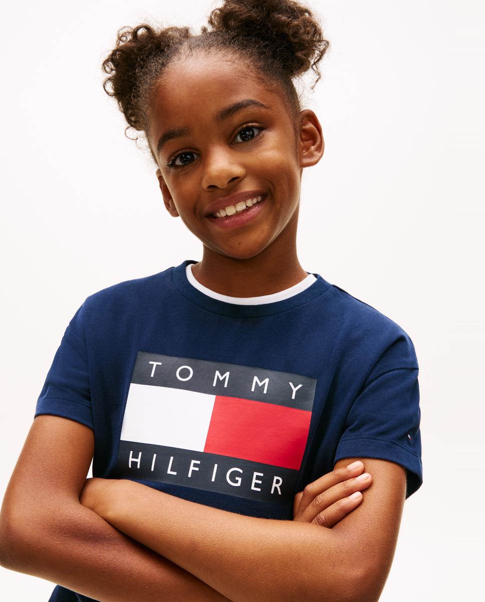 T-shirt Cropped com Logótipo de Bandeira Tommy Hilfiger Azul-3