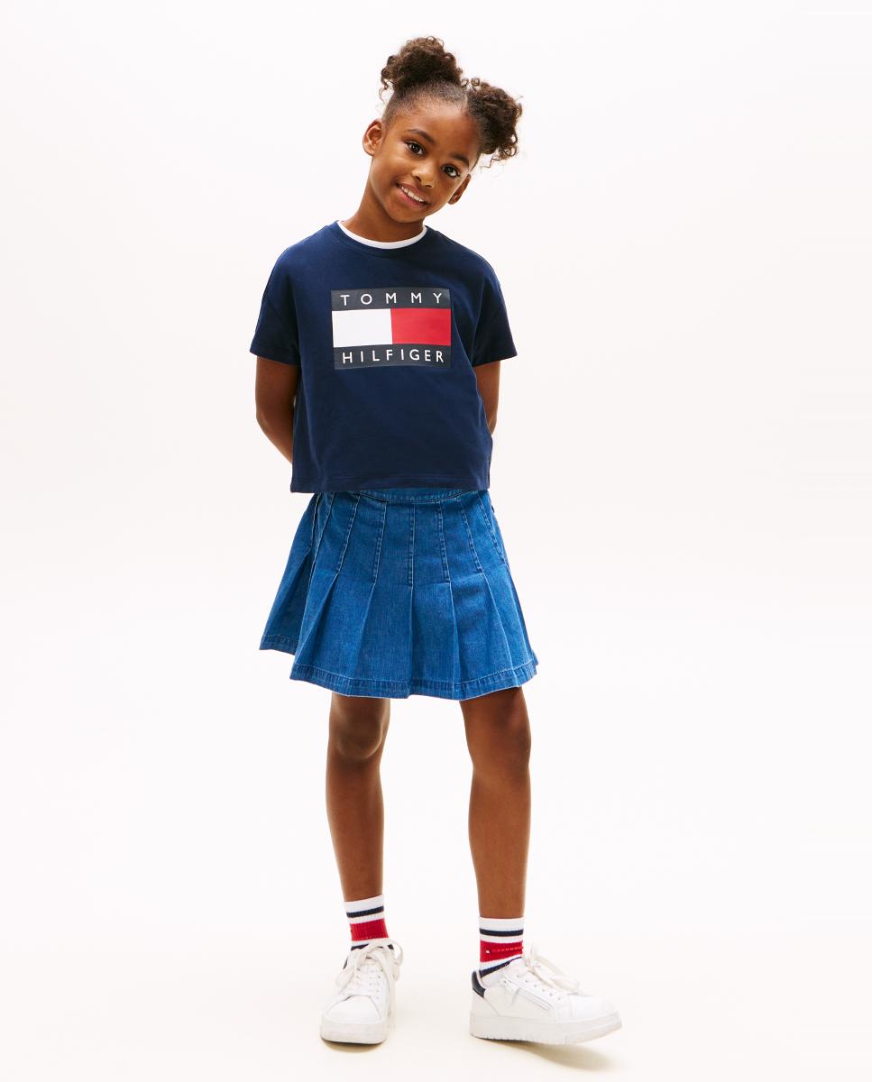 T-shirt Cropped com Logótipo de Bandeira Tommy Hilfiger Azul-4