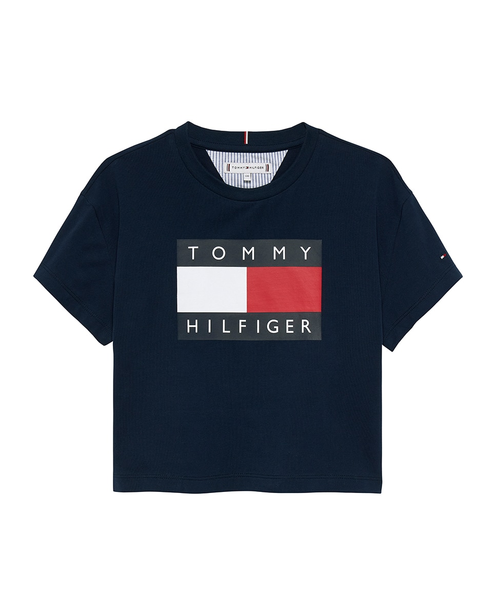 T-shirt Cropped com Logótipo de Bandeira Tommy Hilfiger Azul-5
