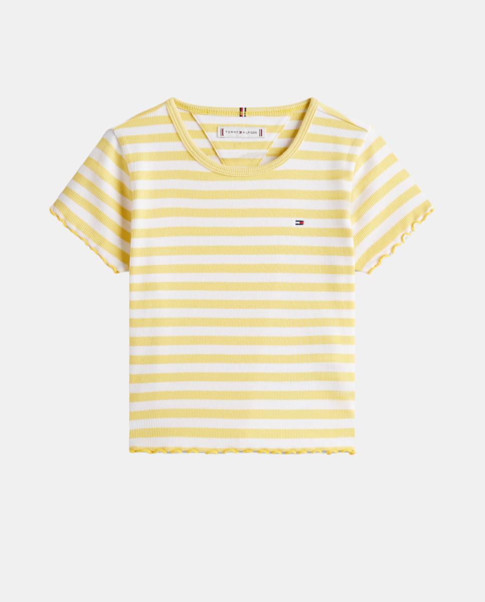 T-shirt às Riscas com Acabamento Ondulado Amarelo-5