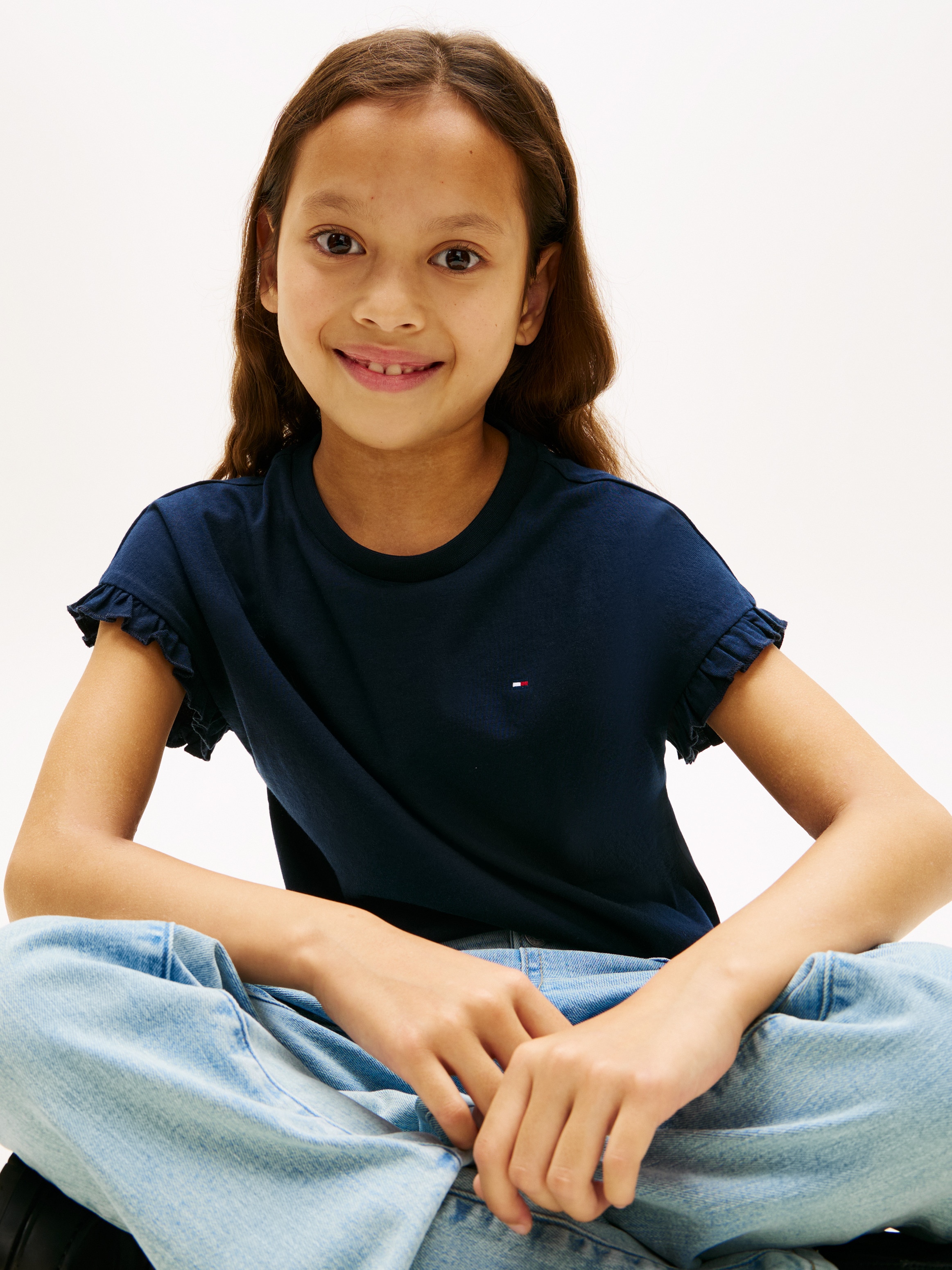 T-shirt com Folhos e Logótipo no Peito Tommy Hilfiger Azul-3