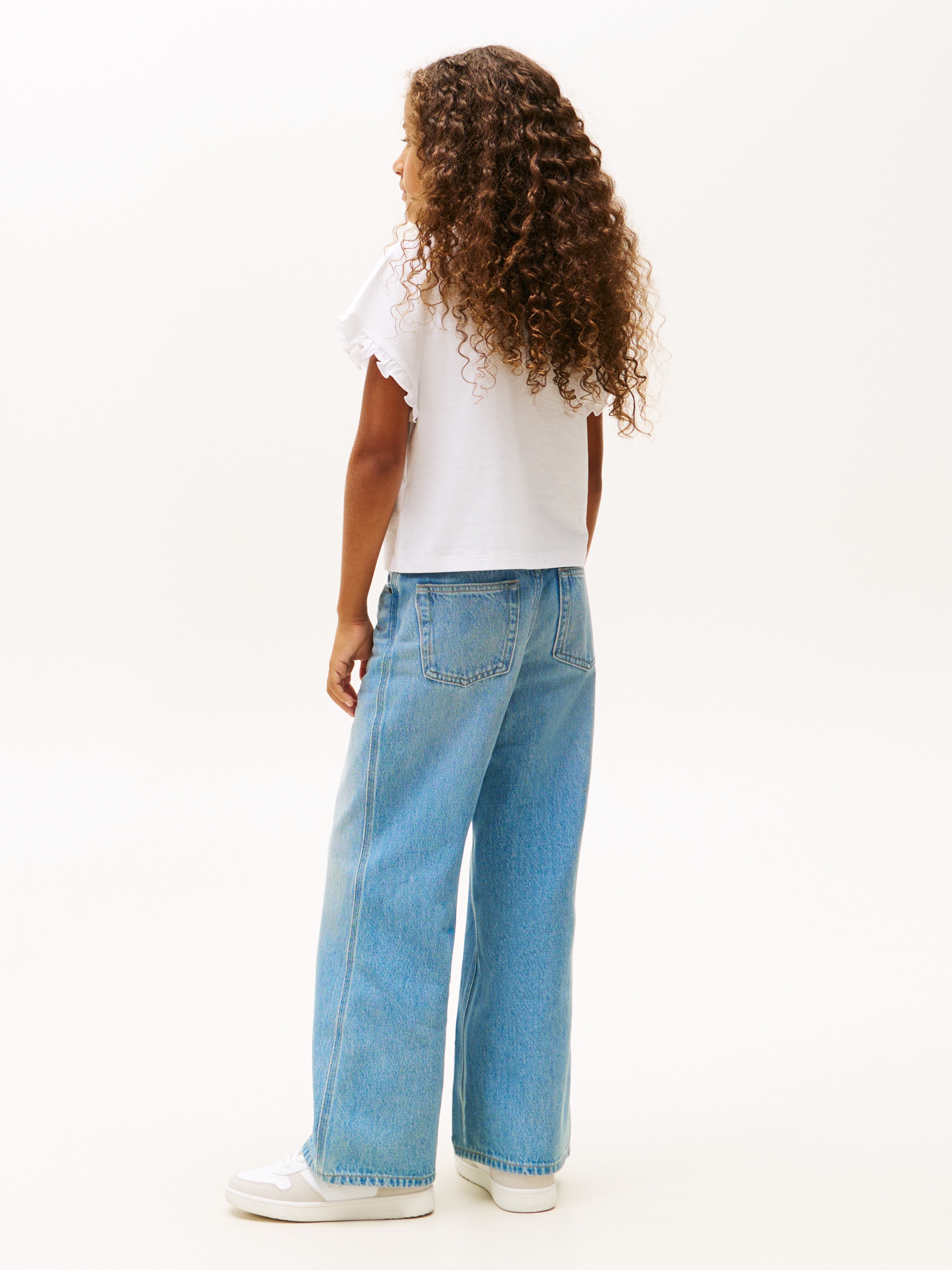 T-shirt com Folhos e Logótipo no Peito Branco-2