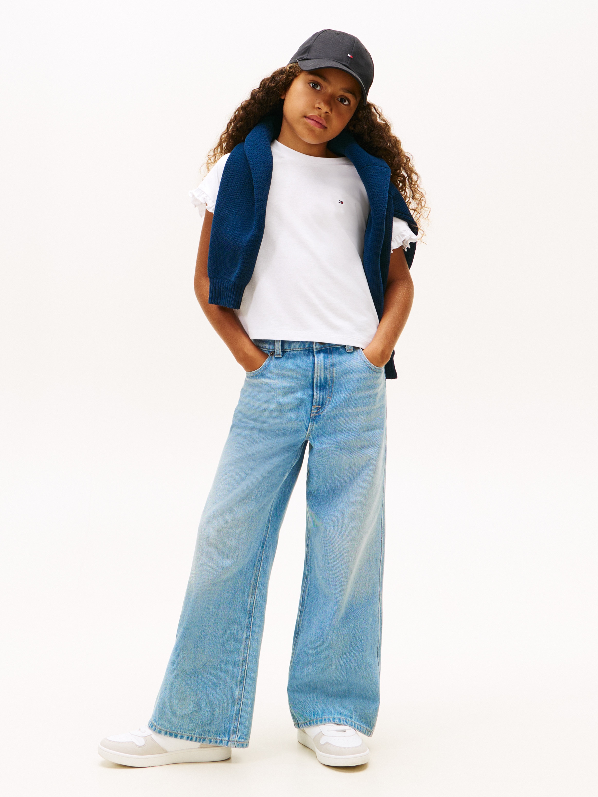 T-shirt com Folhos e Logótipo no Peito Branco-4