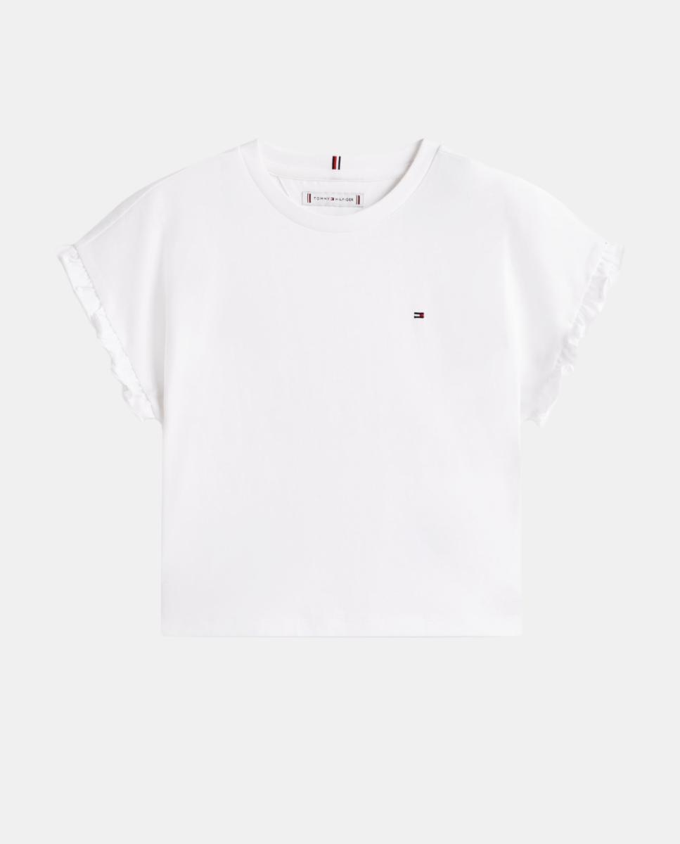 T-shirt com Folhos e Logótipo no Peito Branco-5