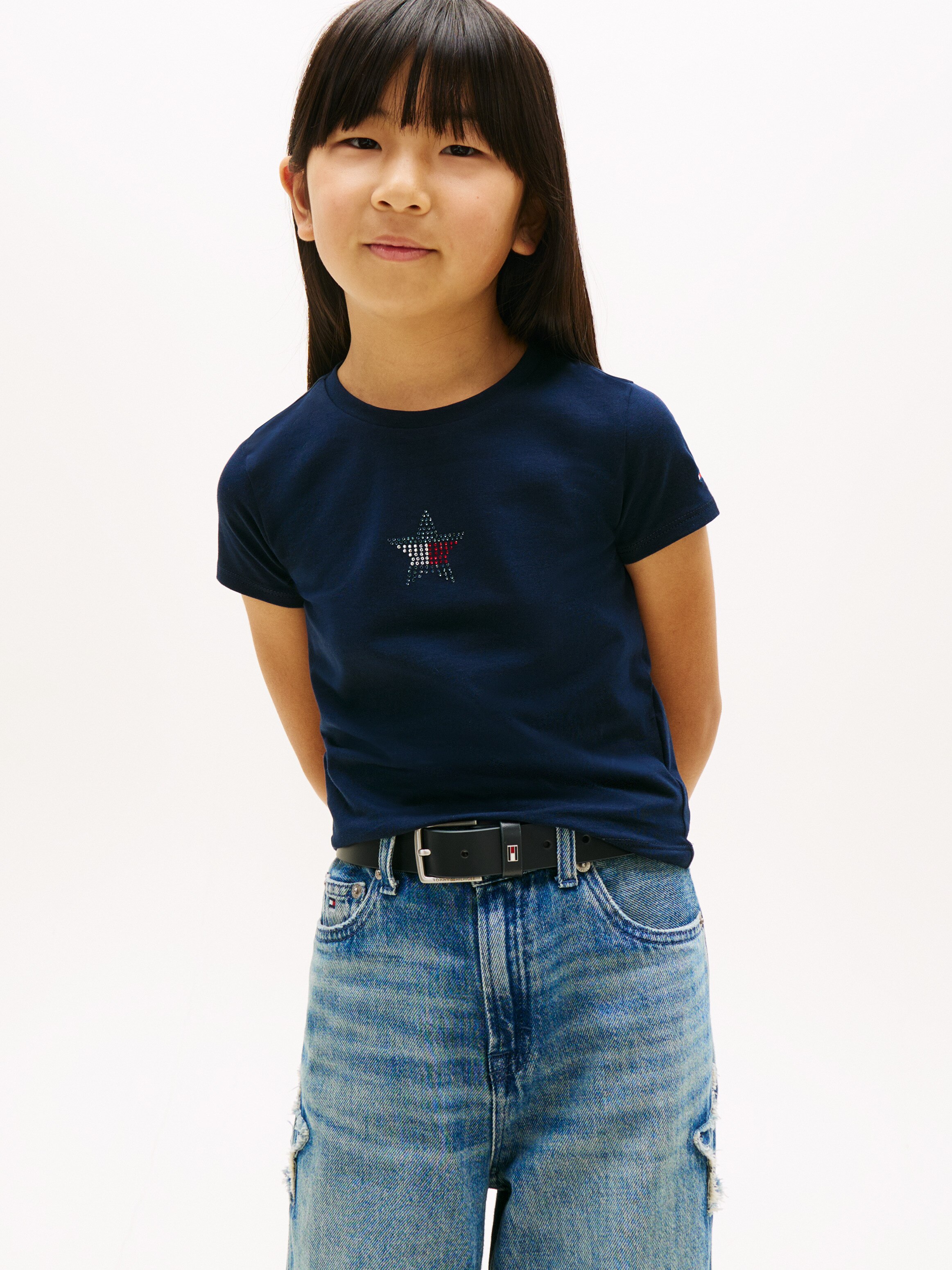 Camiseta de niña en canalé con estrella decorativa - Tommy Hilfiger - Azul Azul-1