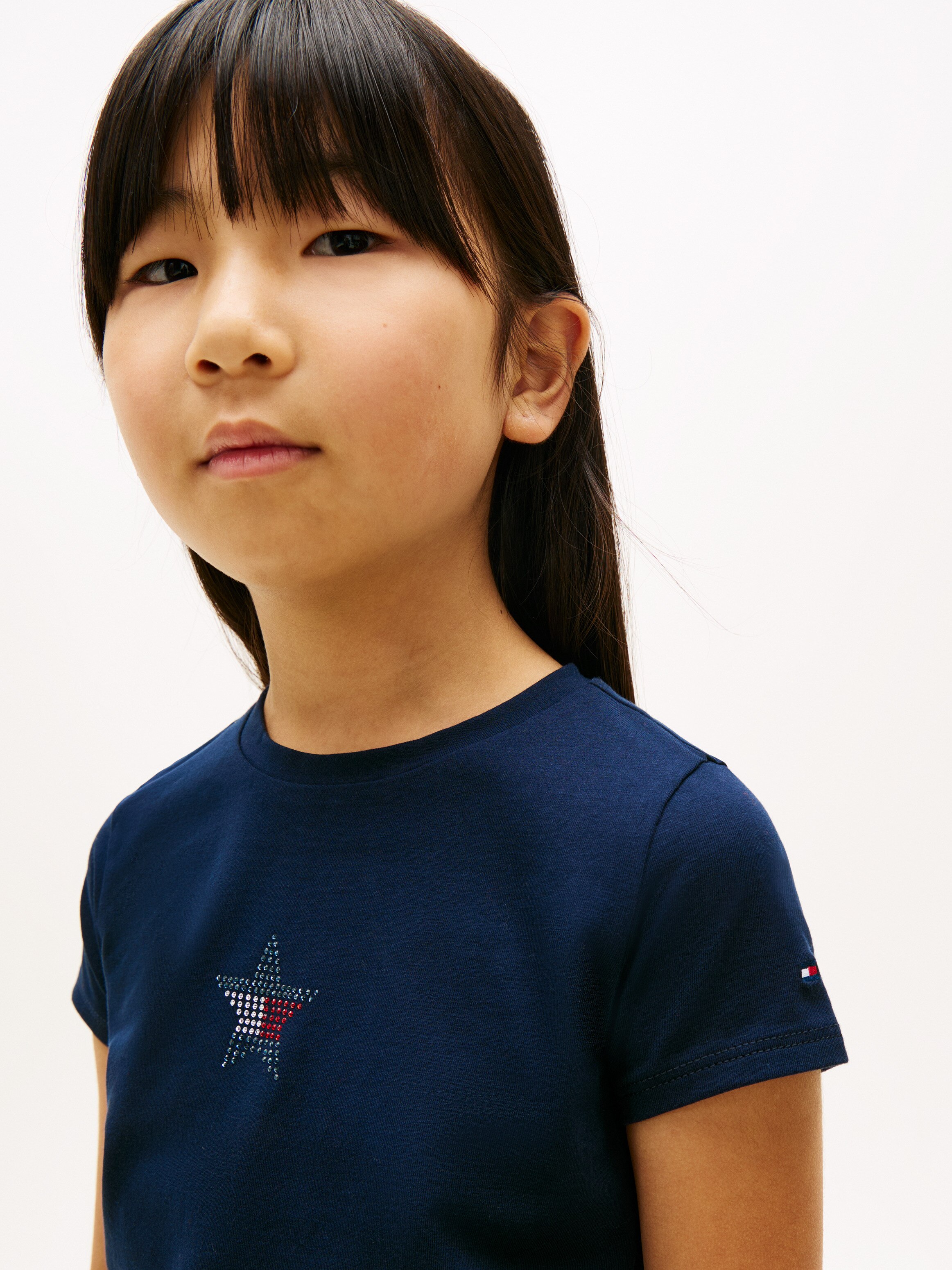 Camiseta de niña en canalé con estrella decorativa - Tommy Hilfiger - Azul Azul-3