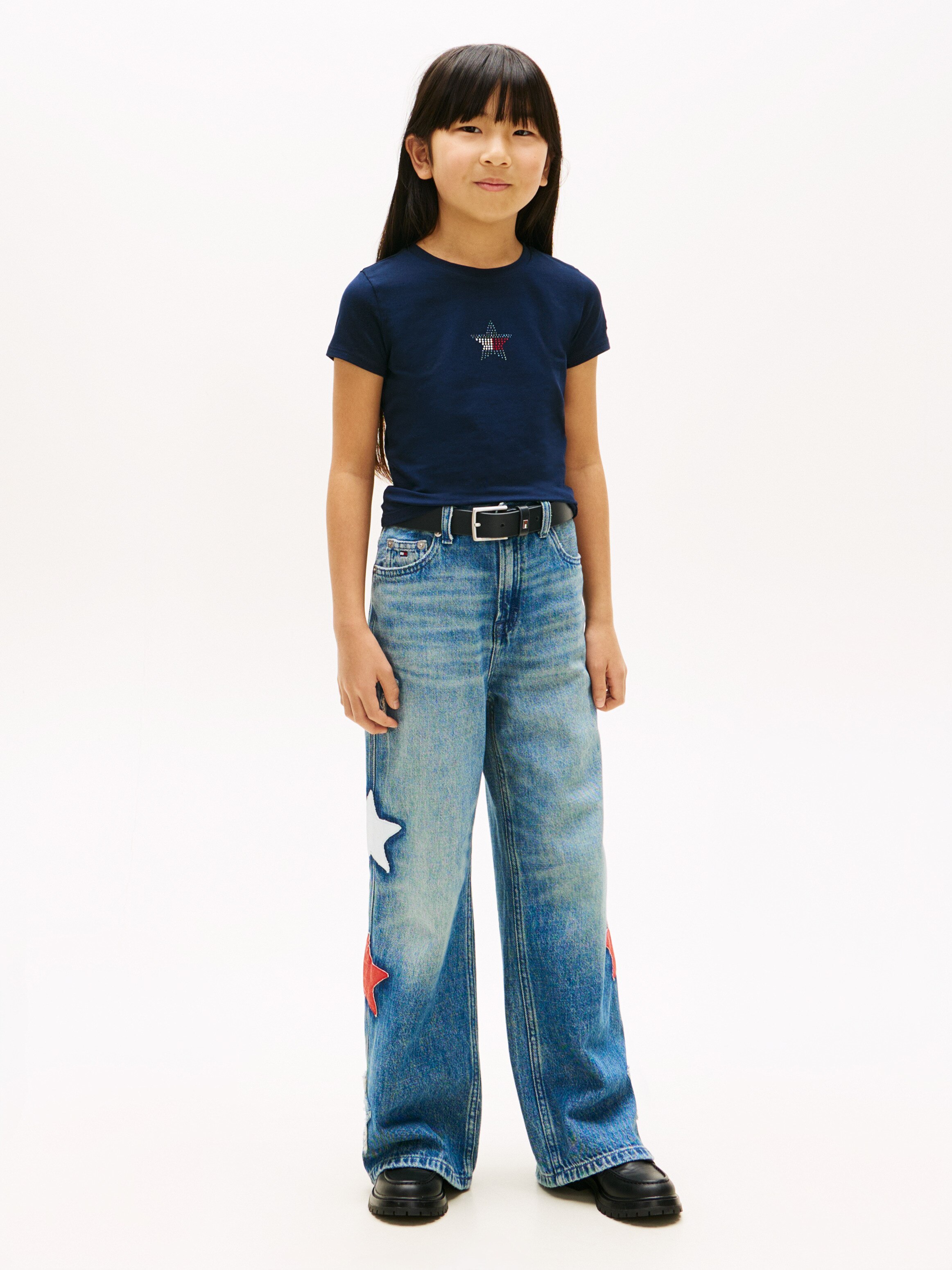 Camiseta de niña en canalé con estrella decorativa - Tommy Hilfiger - Azul Azul-4