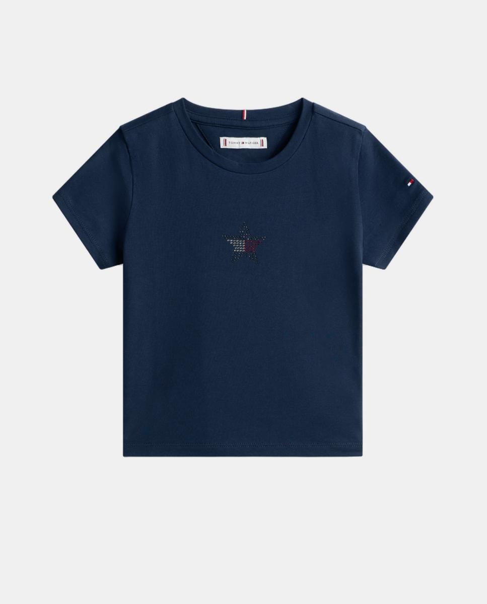 Camiseta de niña en canalé con estrella decorativa - Tommy Hilfiger - Azul Azul-5