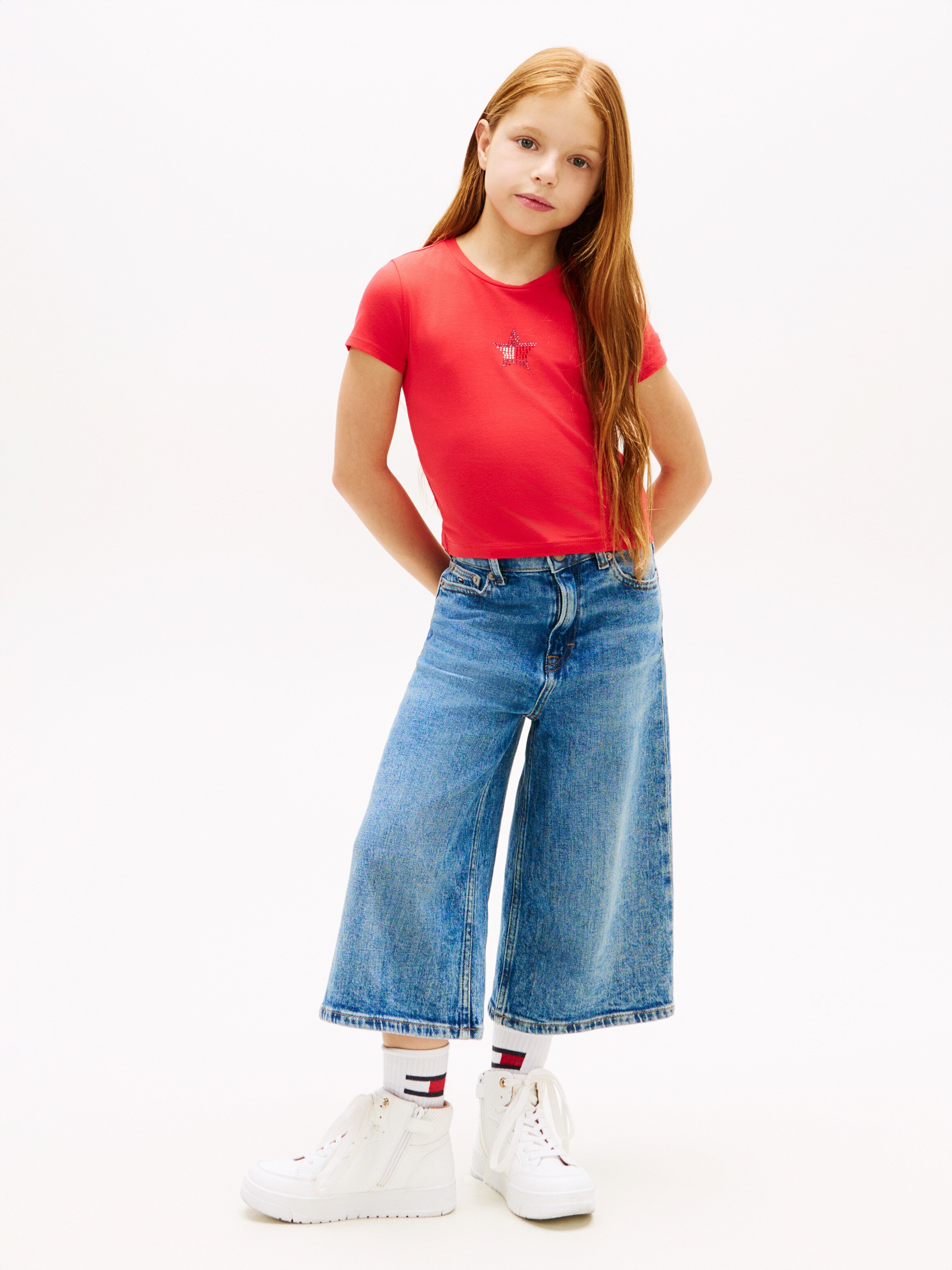 Camiseta de niña en canalé con estrella decorativa - Tommy Hilfiger - Rojo Rojo-4