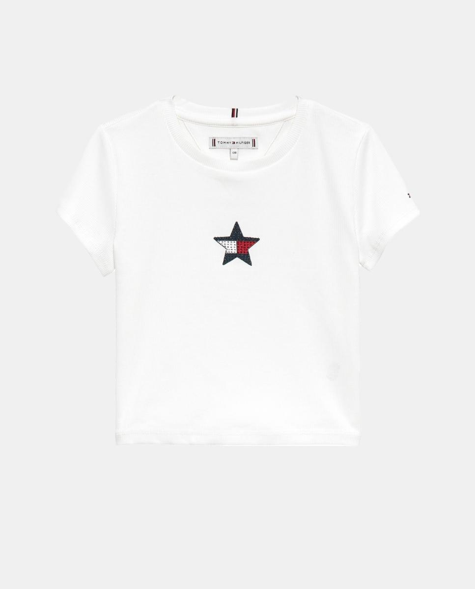 T-shirt Canelada com Estrela Decorativa Tommy Hilfiger Branco-5