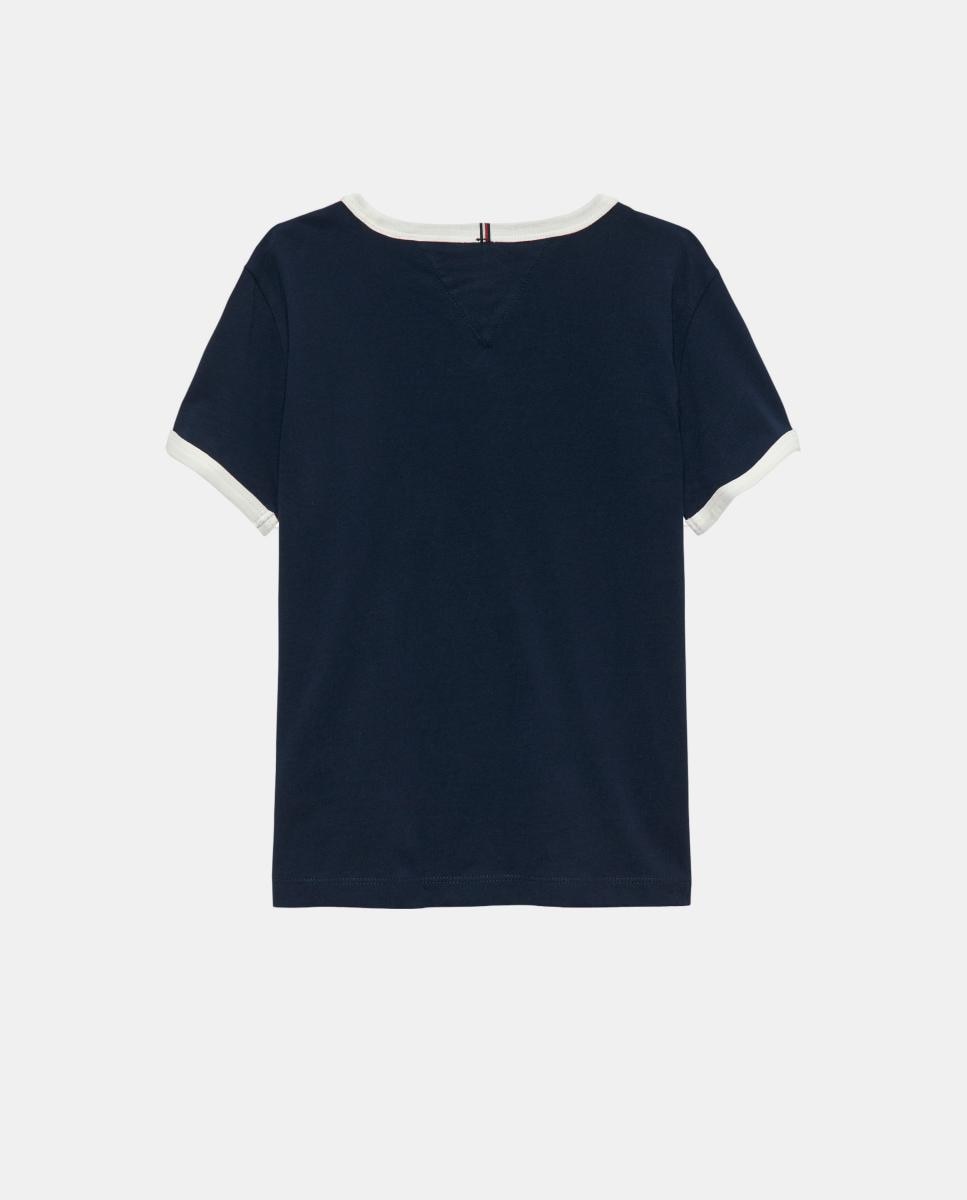 T-shirt com Logótipo à Frente e Debruados em Contraste Tommy Hilfiger Azul-2