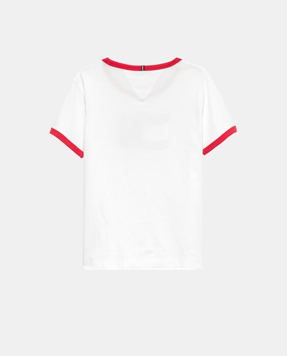 T-shirt com Logótipo à Frente e Debruados em Contraste Tommy Hilfiger Branco-2