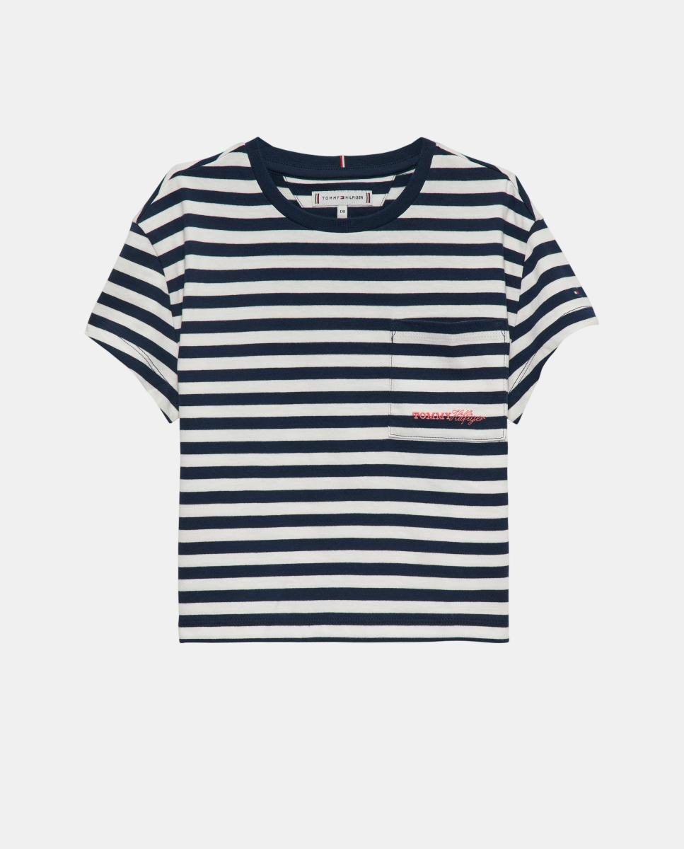 Camiseta de niña de rayas con bolsillo - Tommy Hilfiger - Azul Azul-1